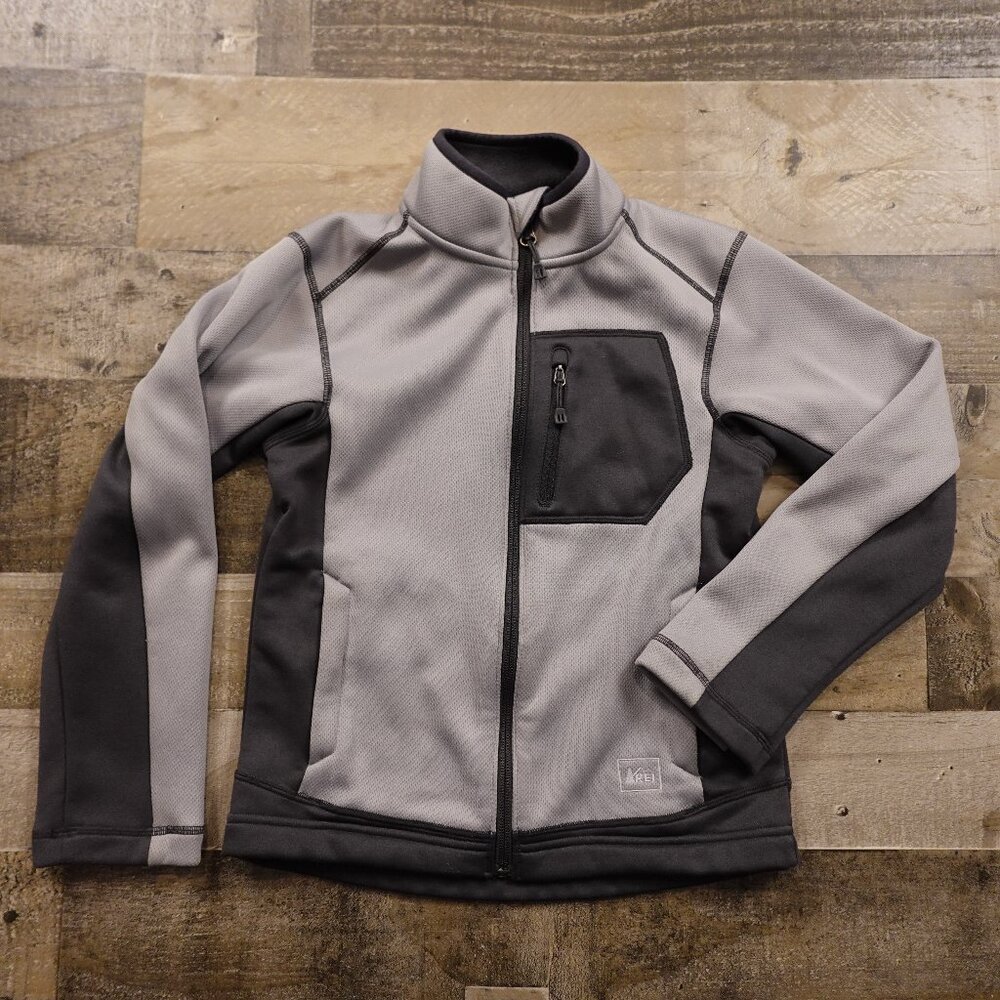 REI Fleece Jacket Boys Small Gray Full‎ Zip Outdoor Trail Layer